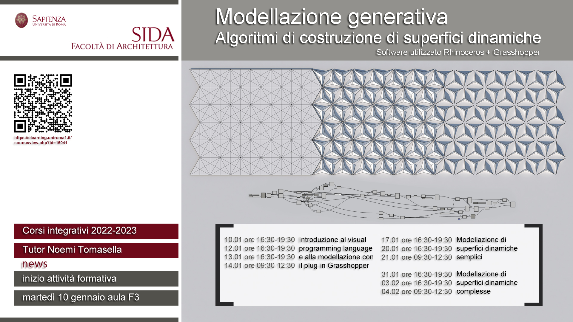 Centro S.I.D.A. 2022 - Modellazione generativa di superfici dinamiche Centro S.I.D.A. 2022 - Modellazione generativa di superfici dinamiche